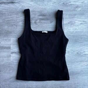 Free People Black Square Neck Ribbed Tank Top XS minimalist goth grunge